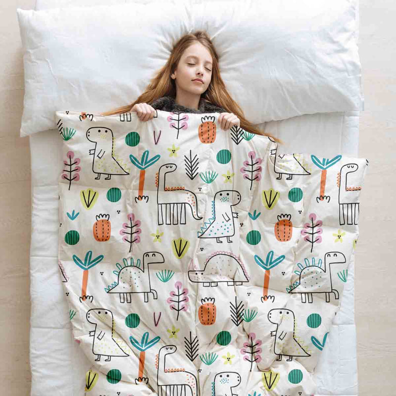 Therapy blanket and bedding set with colorful dinosaurs