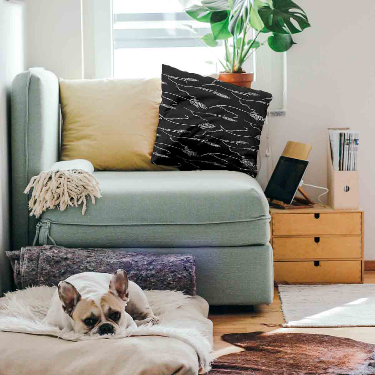 Coussin de santé gris foncé avec branches blanches