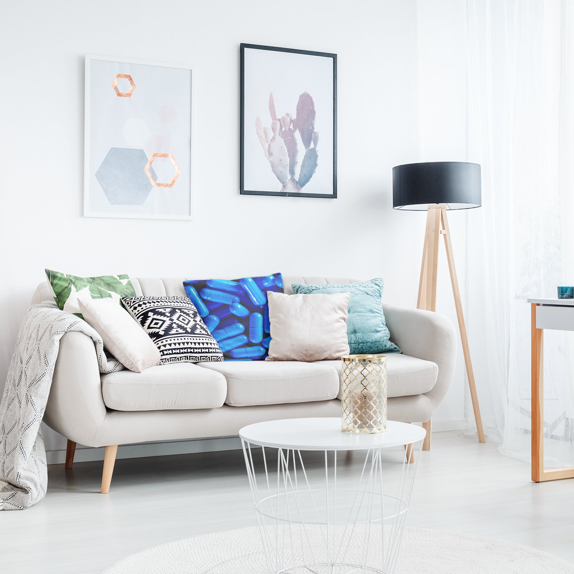 Coussin de santé bleu comprimés