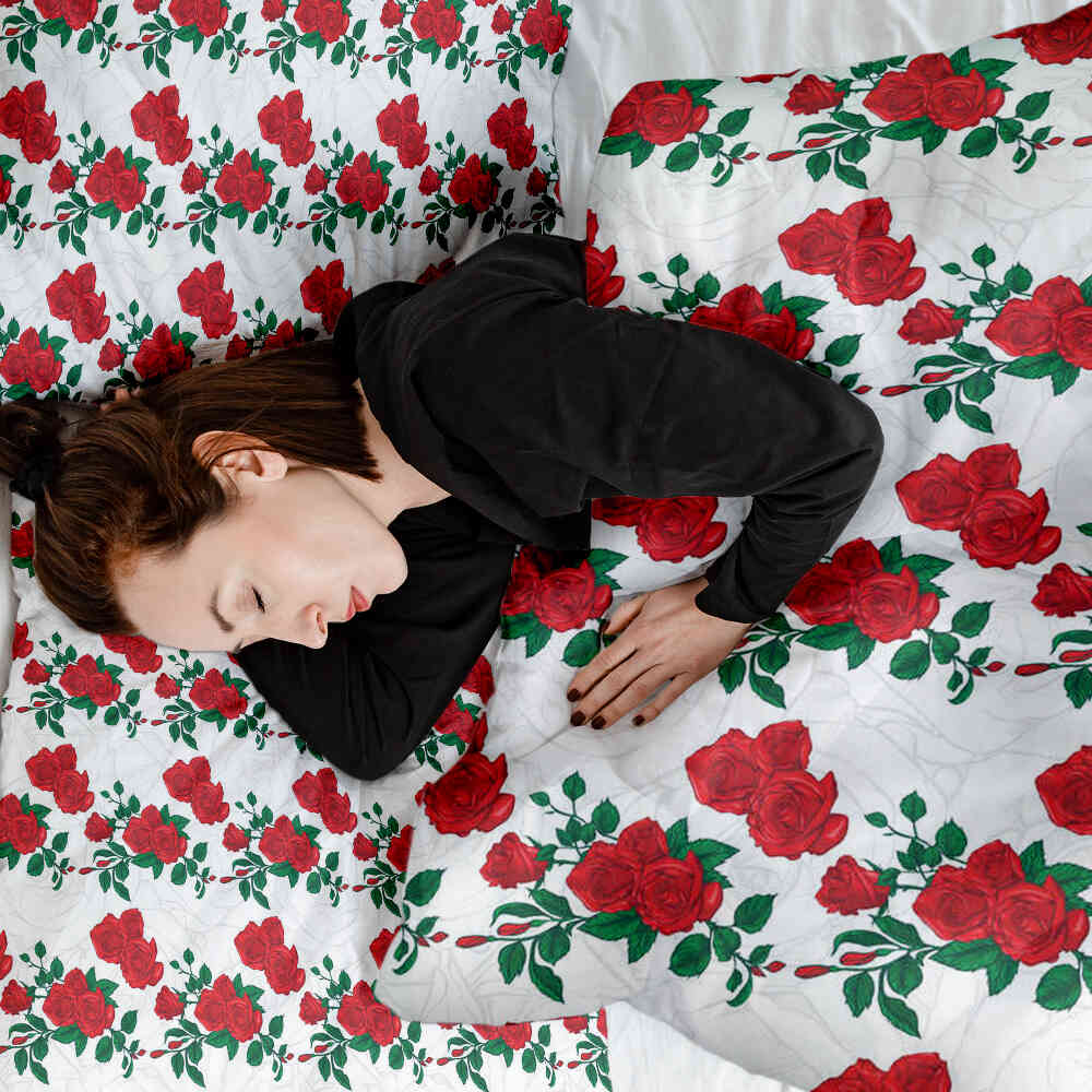 Couverture thérapeutique originale - Housse en coton blanc avec buisson de roses