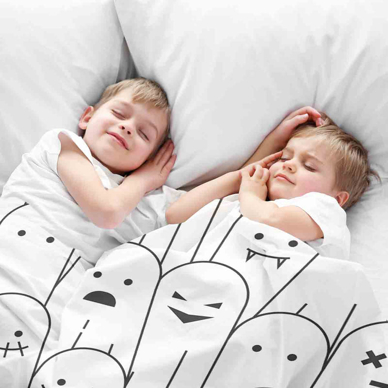 Therapy blanket and bedding set, white with funny ghosts.