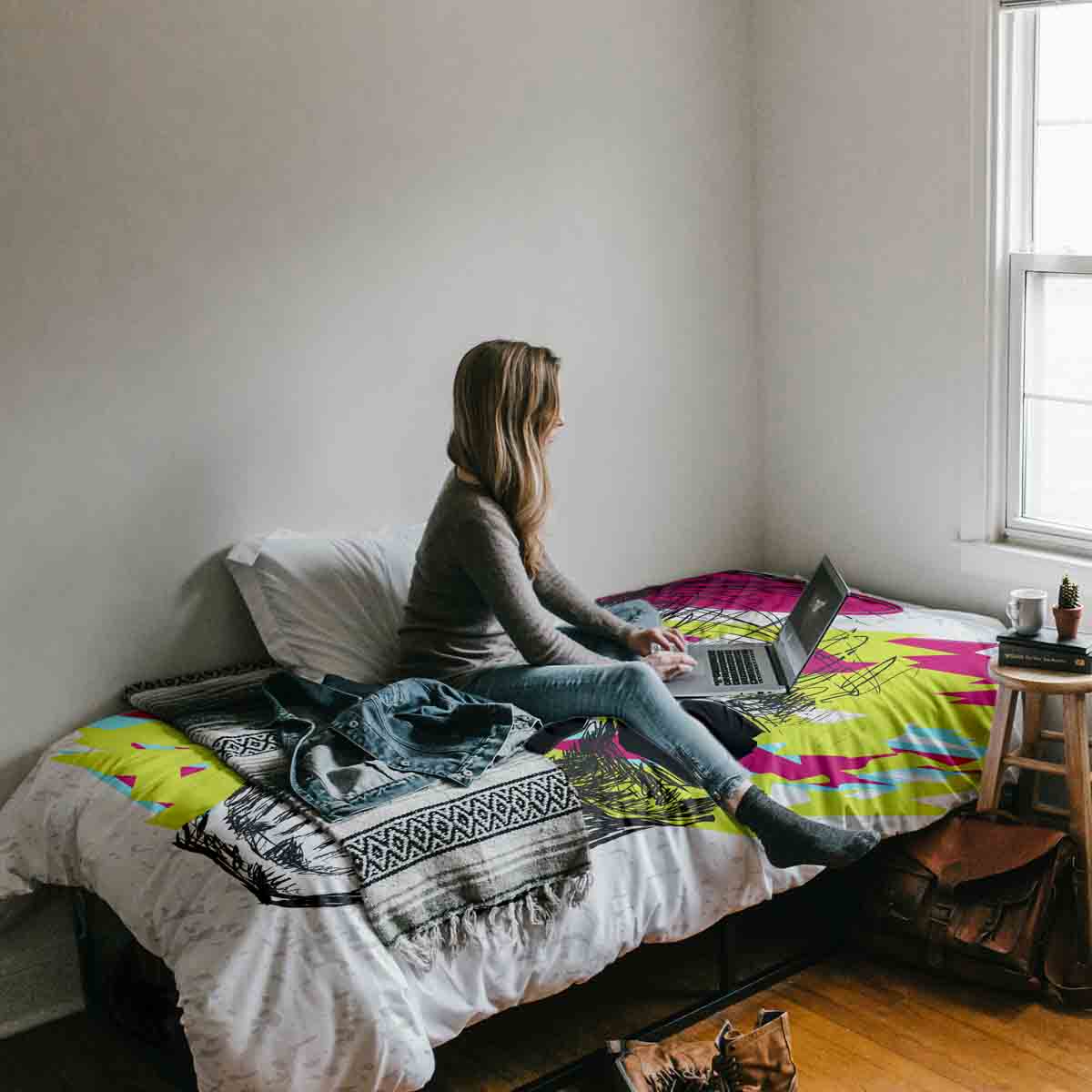 Couverture thérapeutique originale - Housse en coton Tête de mort colorée