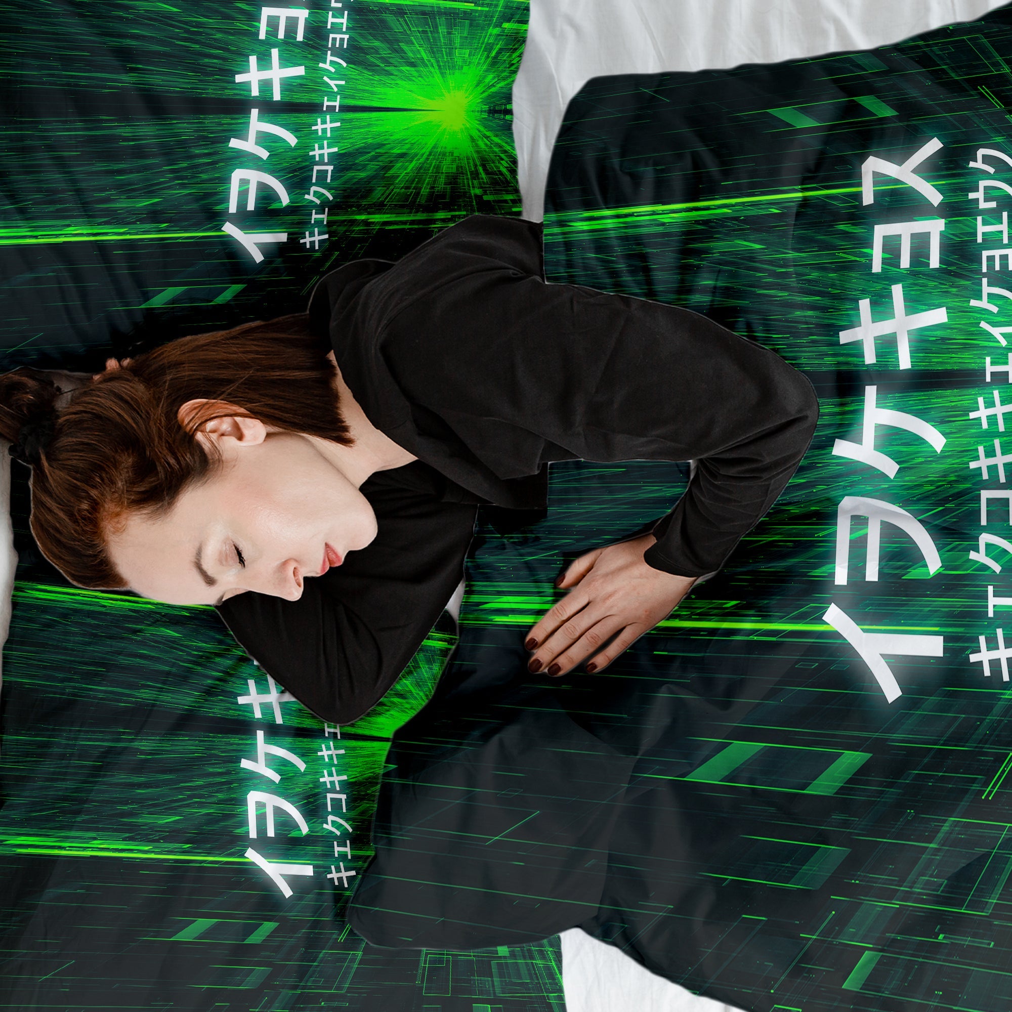 Couverture thérapeutique originale - Housse en coton verte avec inscription chinoise