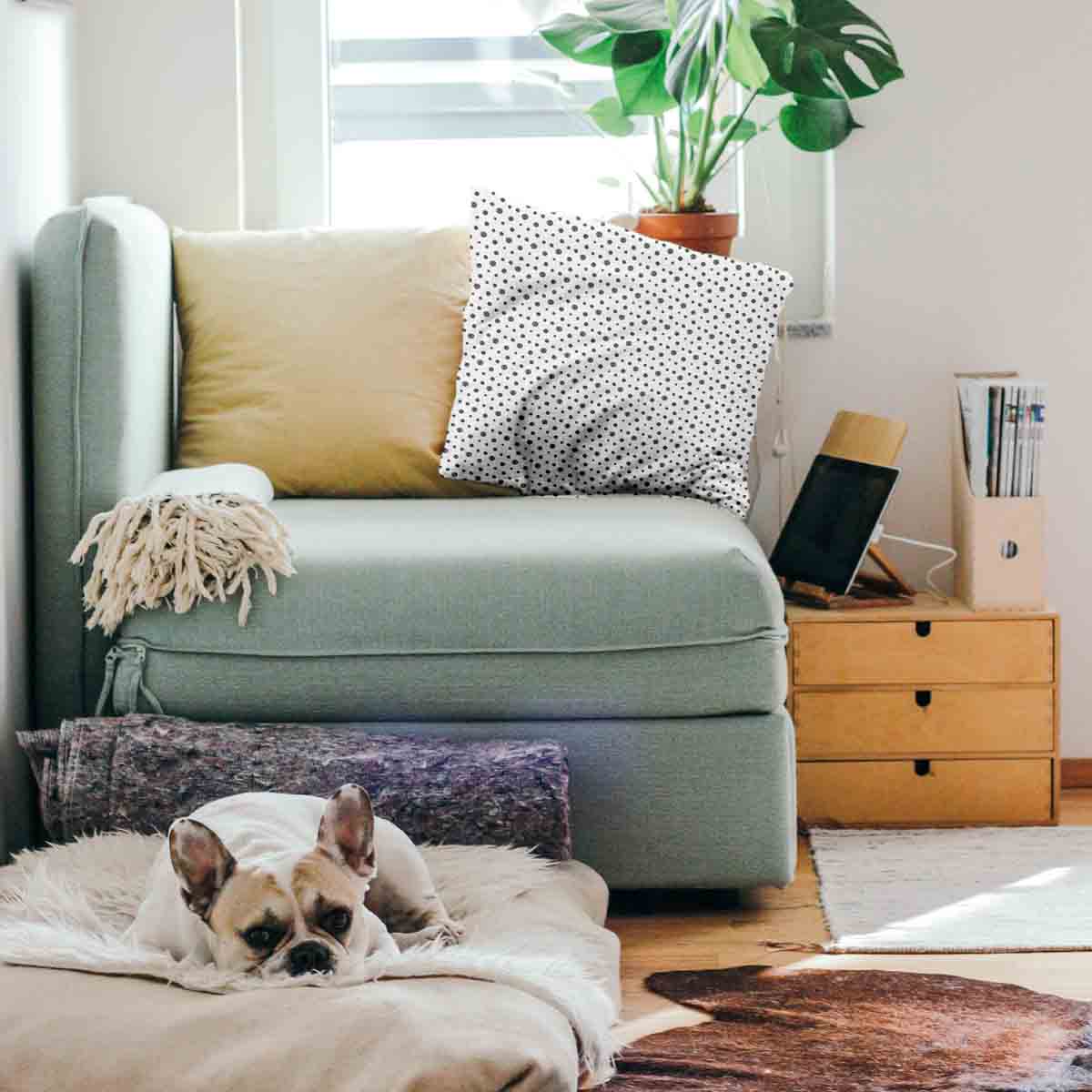 Health pillow white with many gray dots