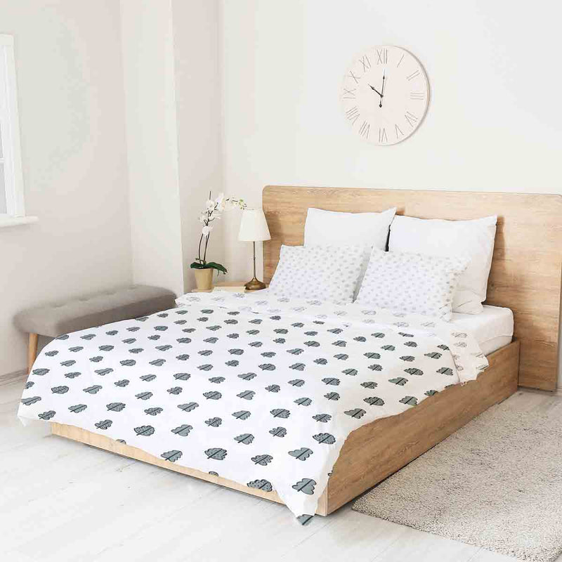 Original therapy blanket - cotton cover white with little trees