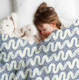 Therapy blanket and bedding set, blue and white waves.