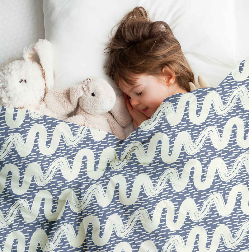 Therapy blanket and bedding set, blue and white waves.