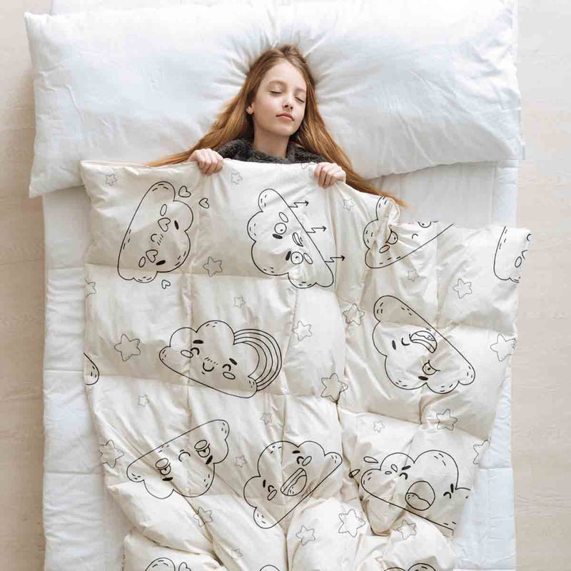 Original therapy blanket - cotton cover white with funny clouds