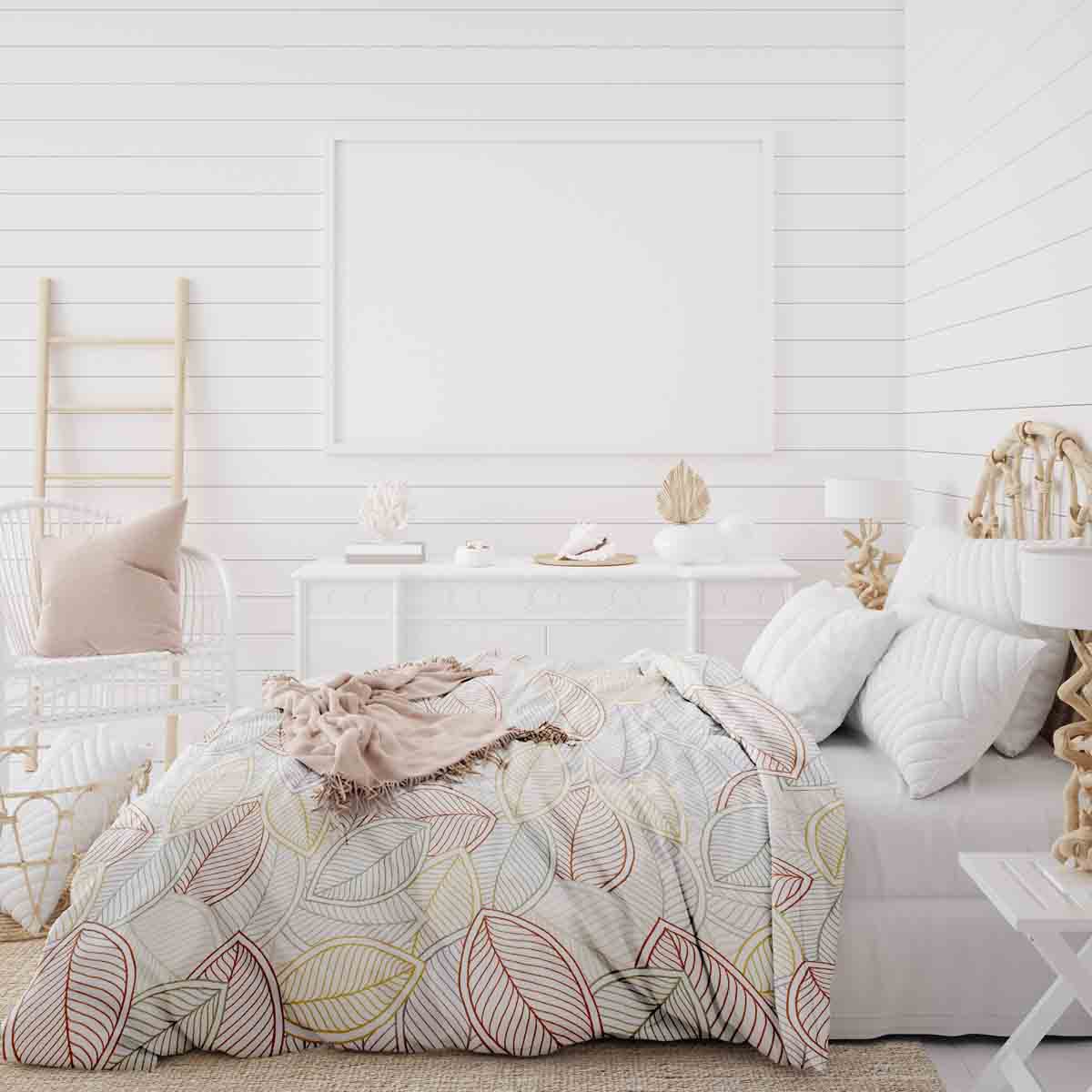 Ensemble de linge de lit avec couvertures thérapeutiques feuilles de palmier colorées