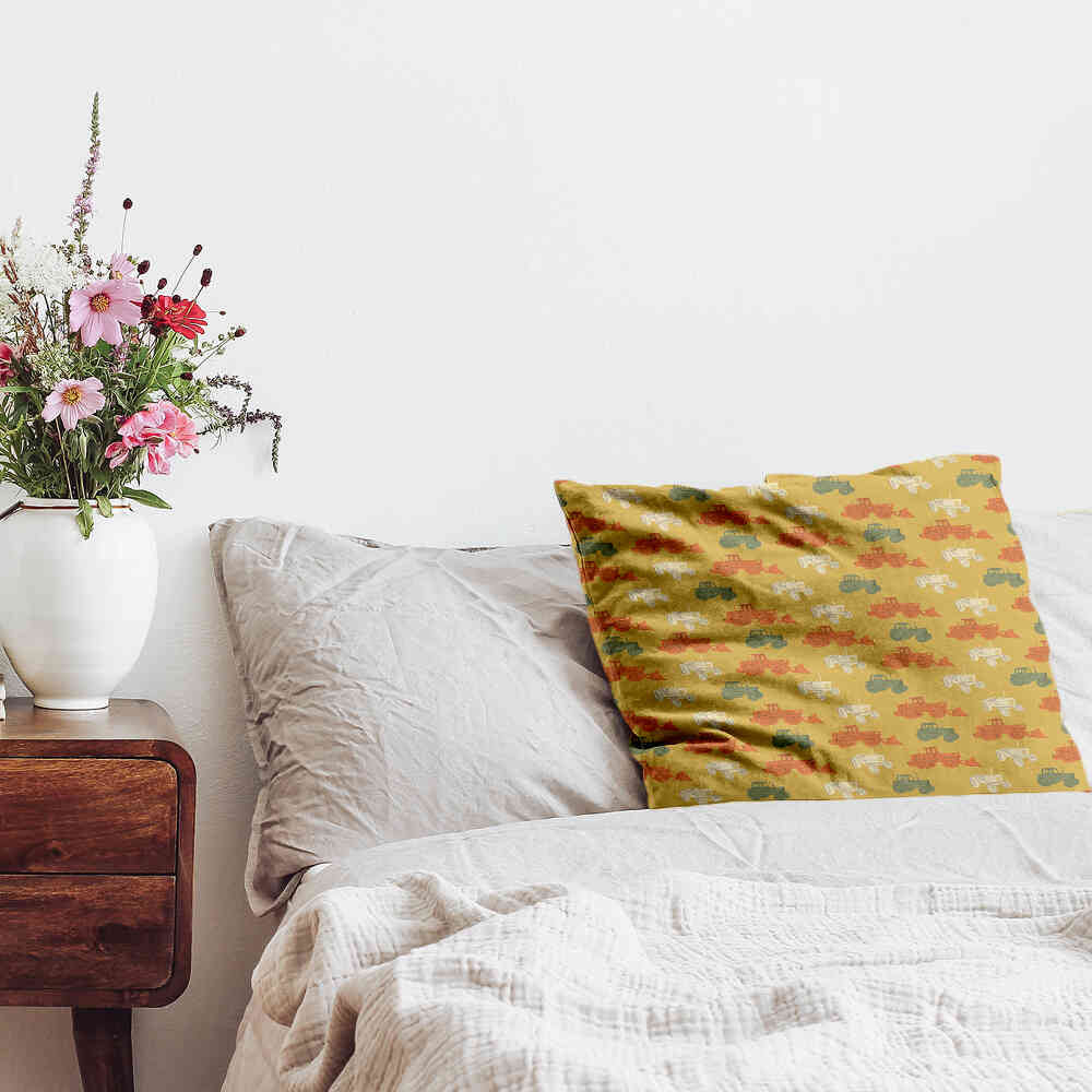 Coussin de santé orange avec tracteurs