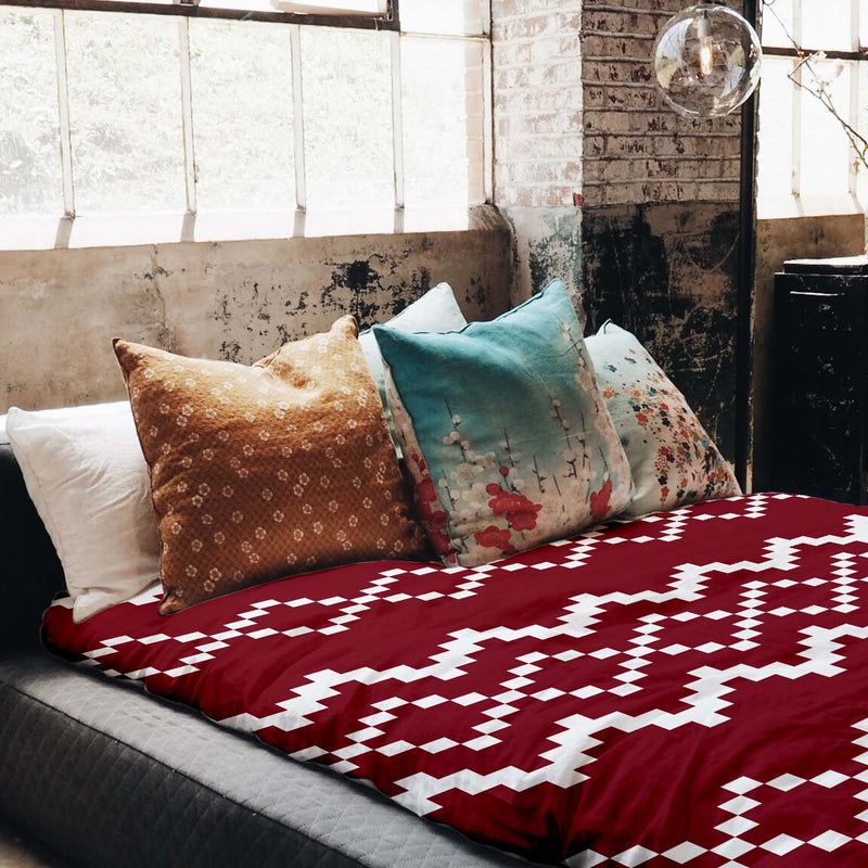 Therapy blanket and bedding set with red Christmas pattern.