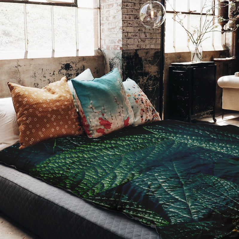 Original therapy blanket - cotton cover green leaves