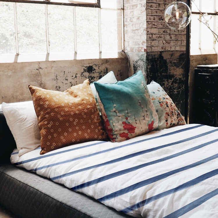 Original therapy blanket - cotton cover blue horizontal stripes