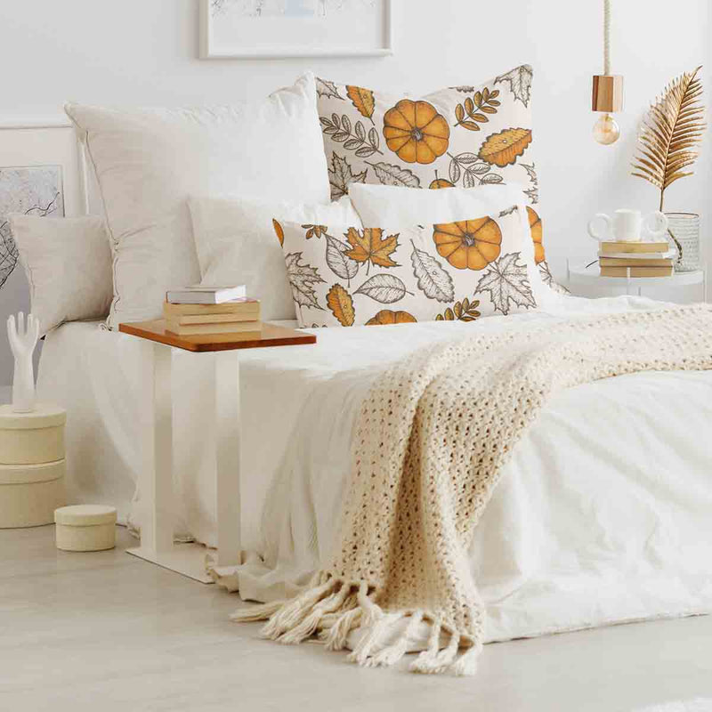 Health pillow white with leaf and pumpkin