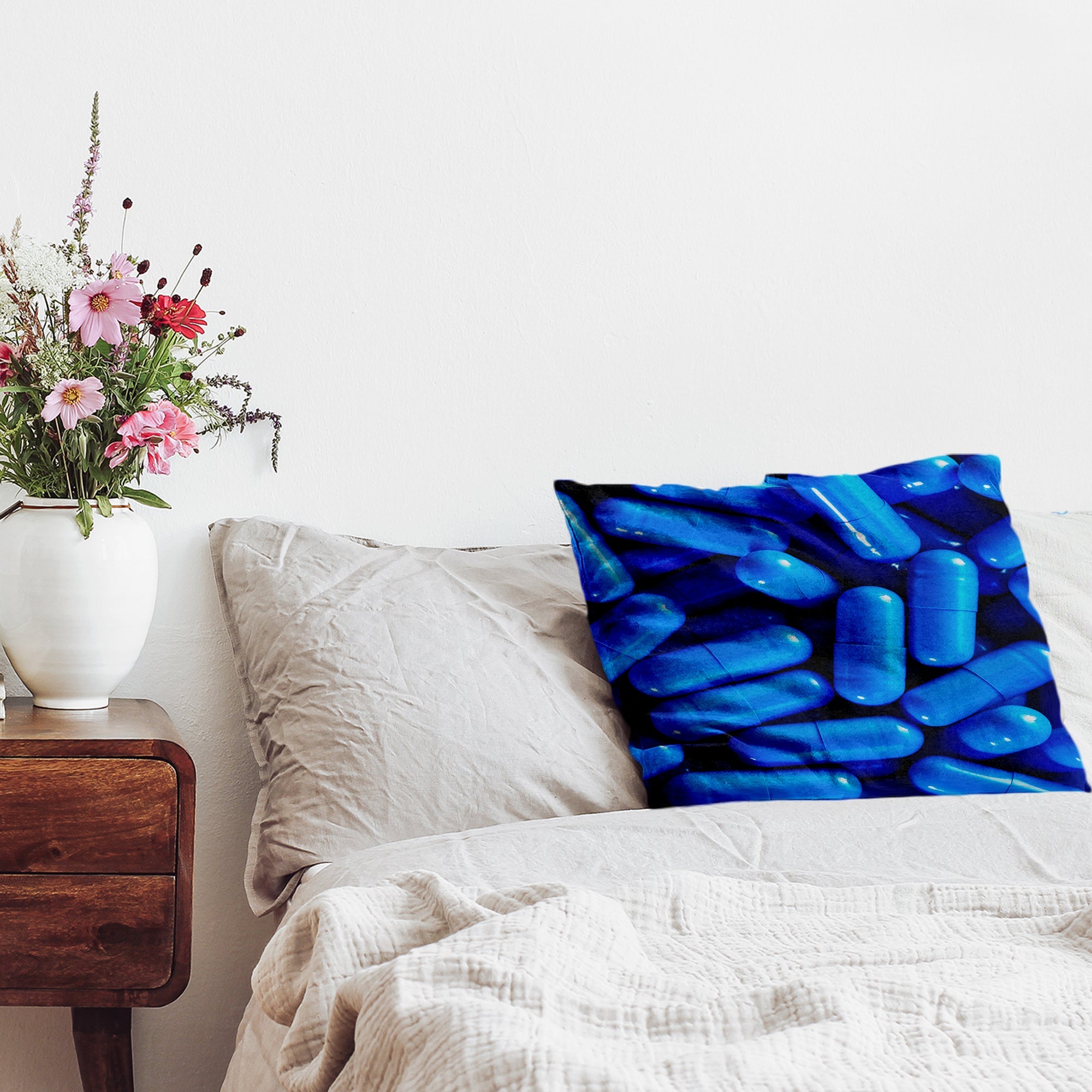 Coussin de santé bleu comprimés