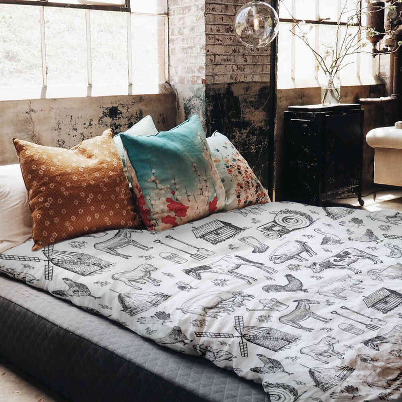 Original therapy blanket - cotton cover gray farmyard