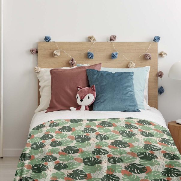 Couverture thérapeutique originale - Housse en coton Monstera claire