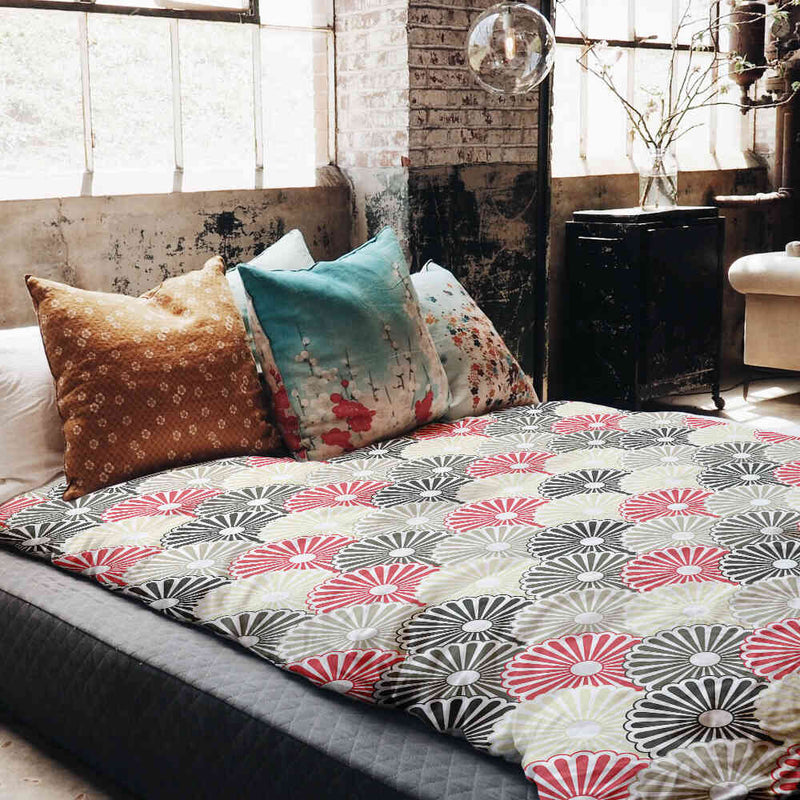 Therapy blanket and bedding set, colorful abstract flowers.