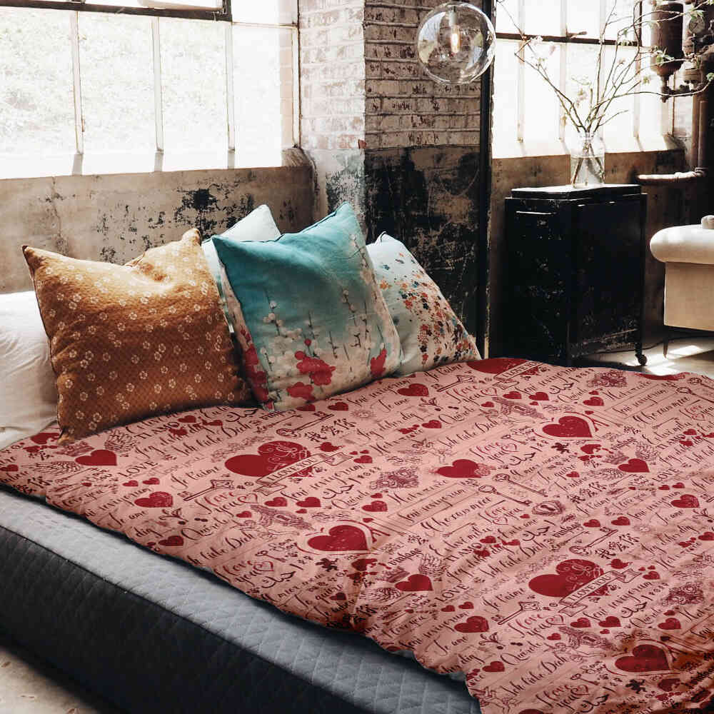 Therapy blankets bedding set pink I love you
