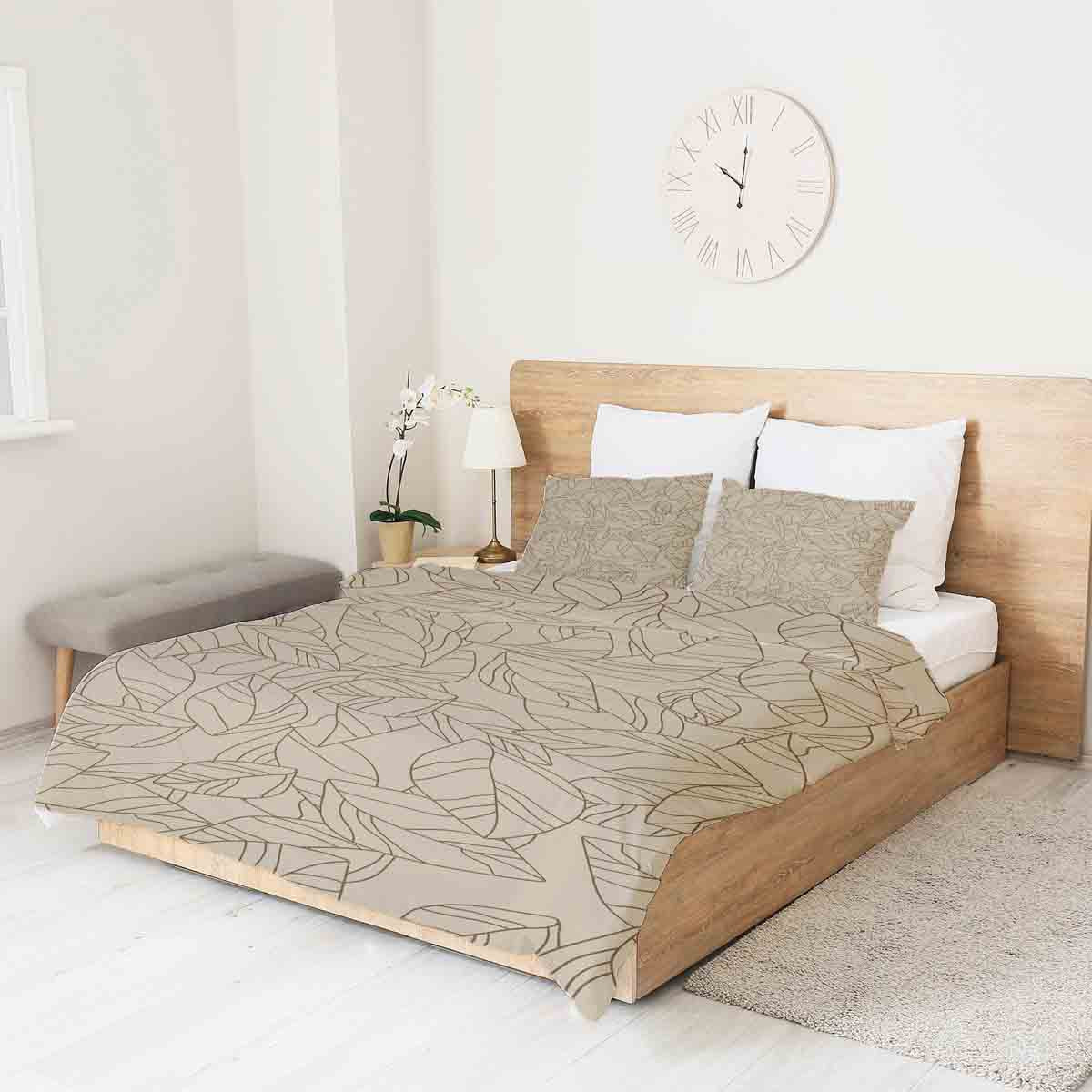 Couverture thérapeutique originale - Housse en coton beige avec motif de feuilles noir