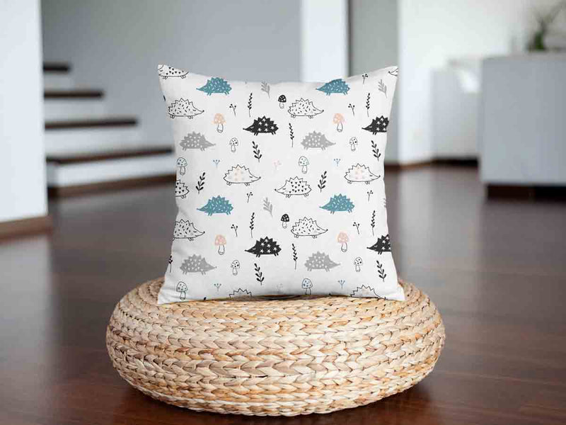 White health pillow with hedgehog