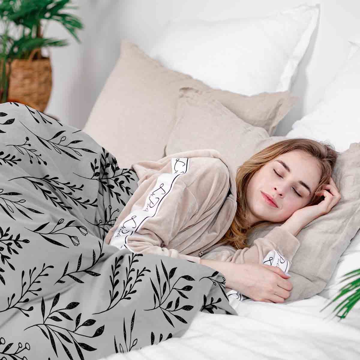 Couverture thérapeutique originale - Housse en coton blanc avec branches noires