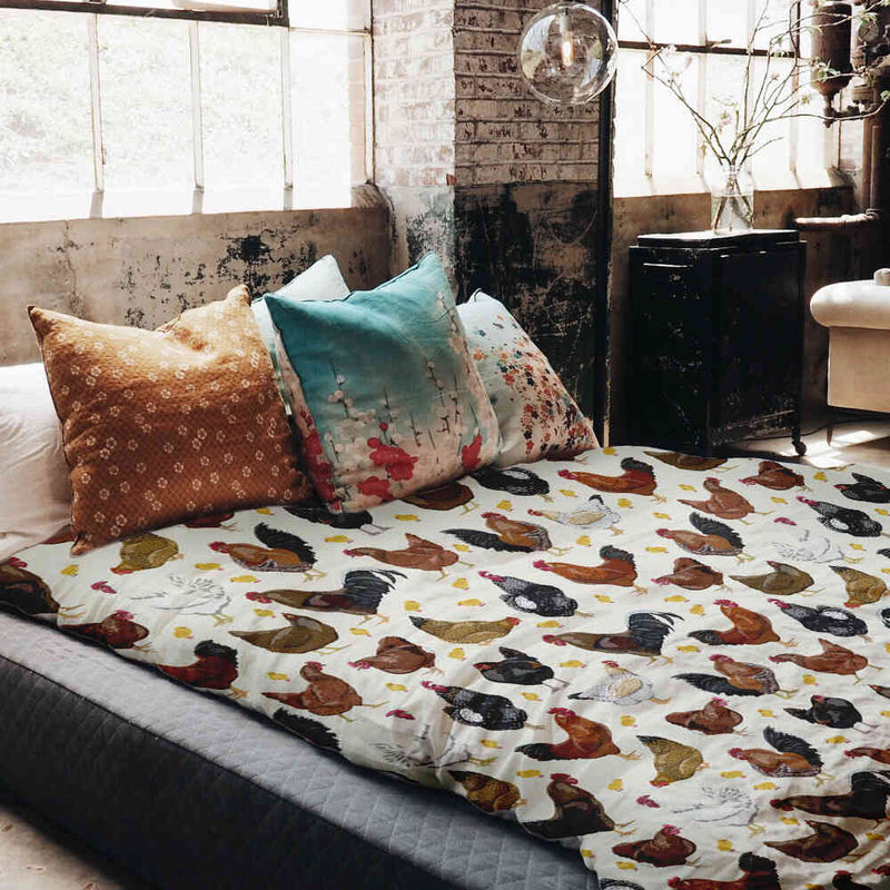 Original therapy blanket - cotton cover white with many chickens