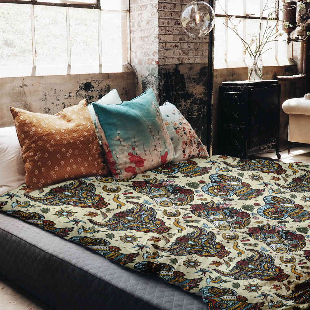 Ensemble de linge de lit avec couvertures thérapeutiques et têtes d'animaux colorées