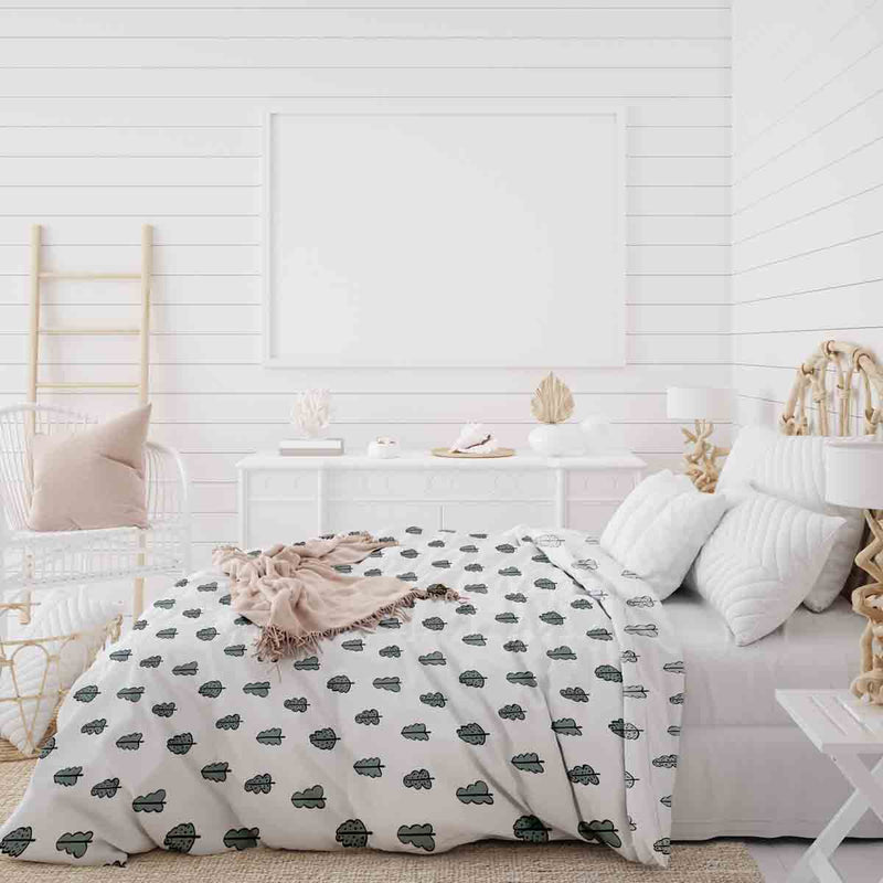 Therapy blanket bedding set, white with little trees.