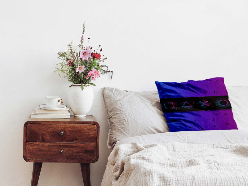 Purple health pillow with shapes