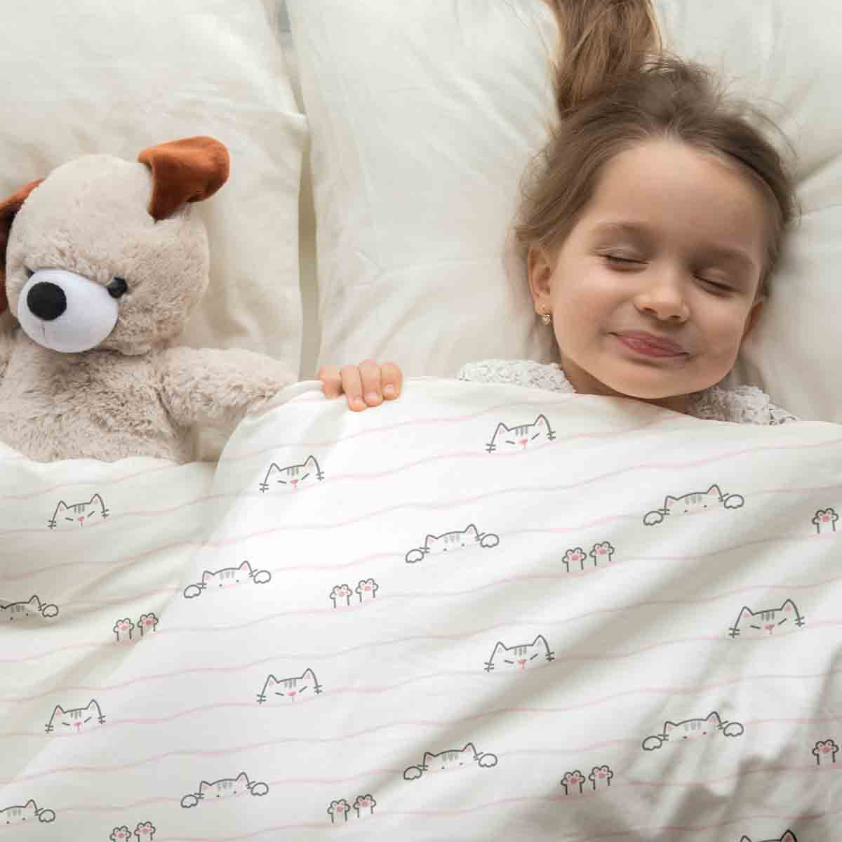Couverture thérapeutique originale - Housse en coton blanche avec petits chats
