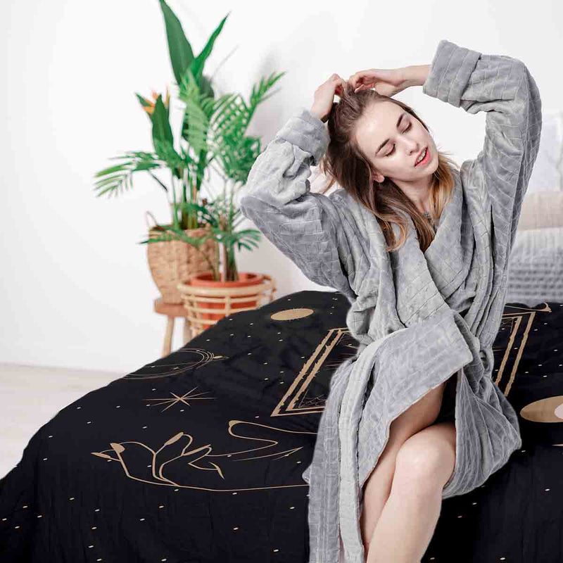 Therapy blanket and bedding set, black with sun, moon and stars.