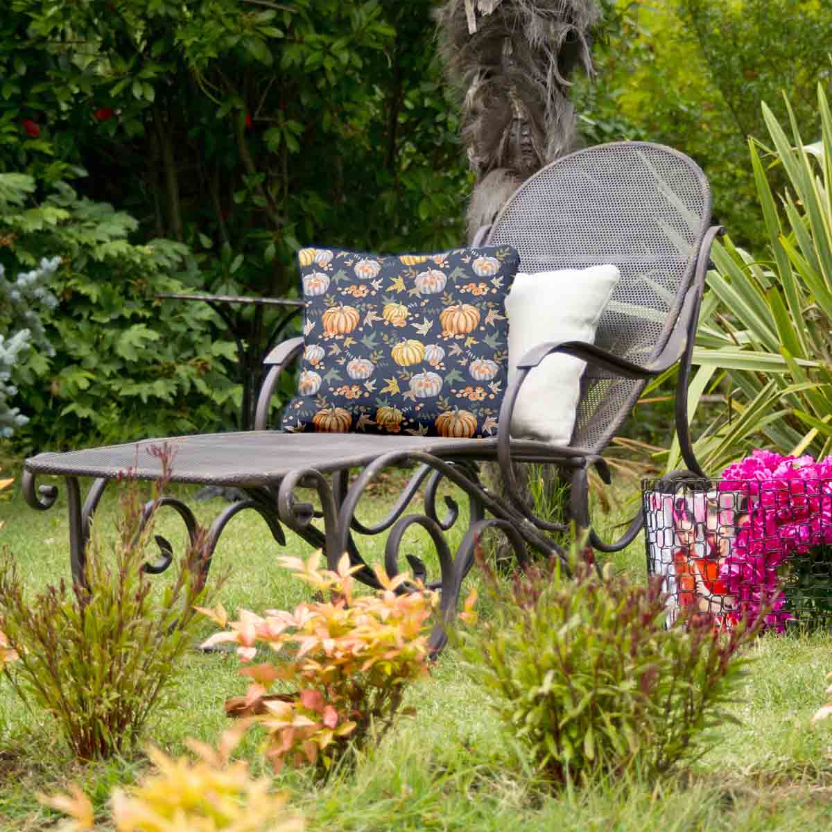 Coussin de santé bleu avec des citrouilles