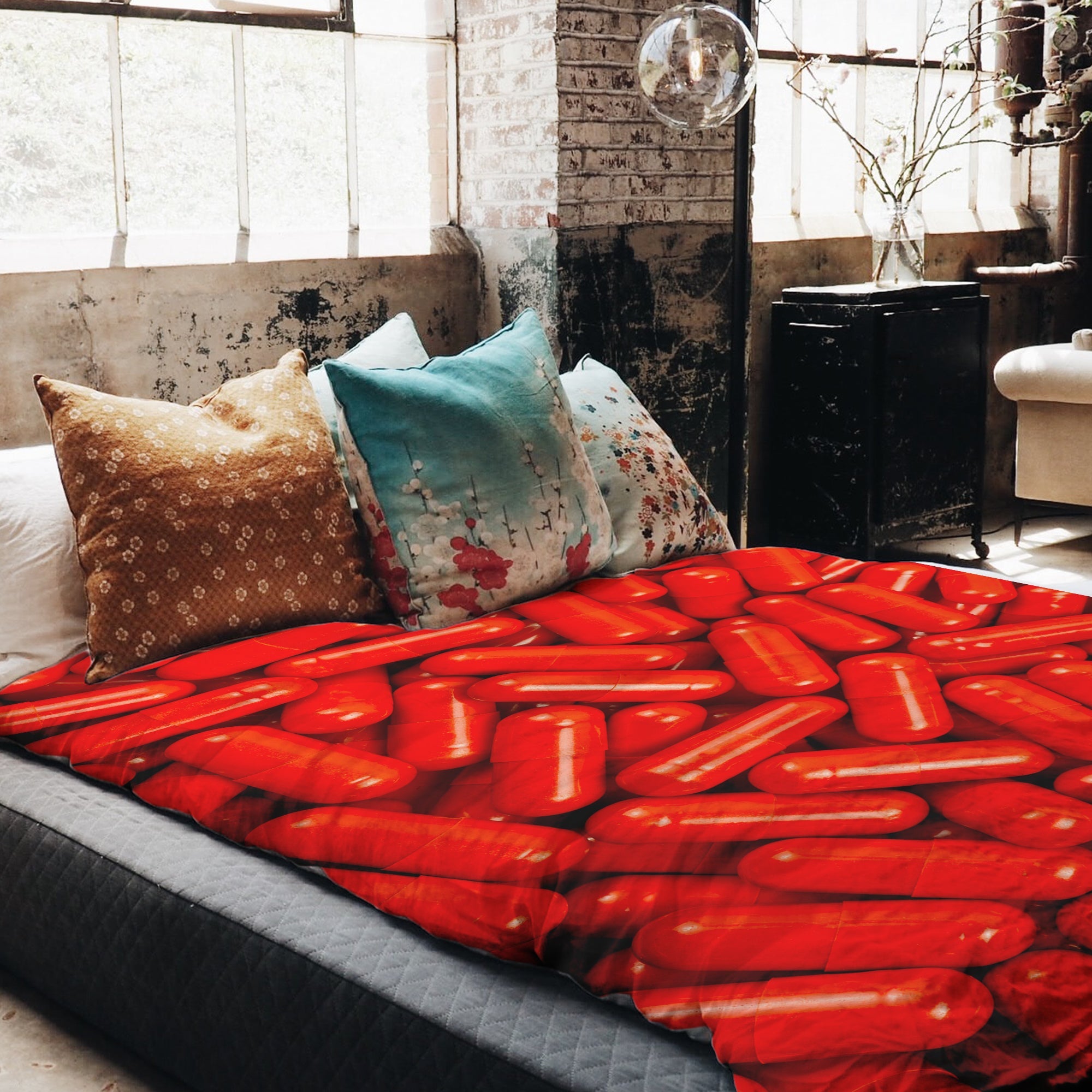 Therapy blankets bedding set red tablets