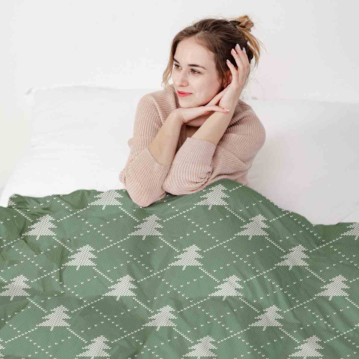 Couverture thérapeutique originale - Housse en coton verte avec des sapins