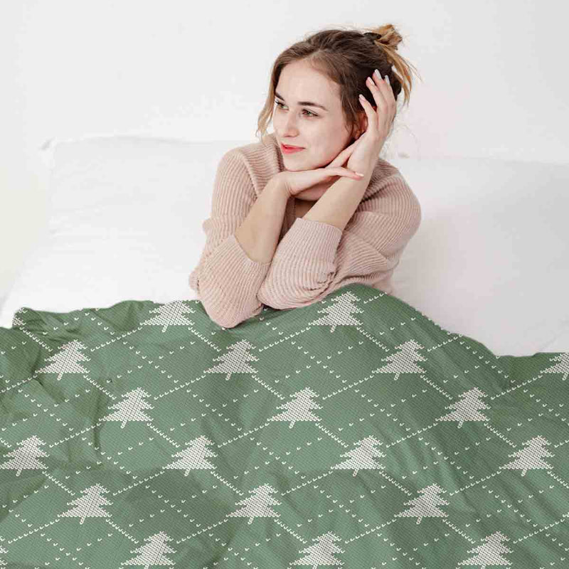 Original therapy blanket - cotton cover green with fir trees