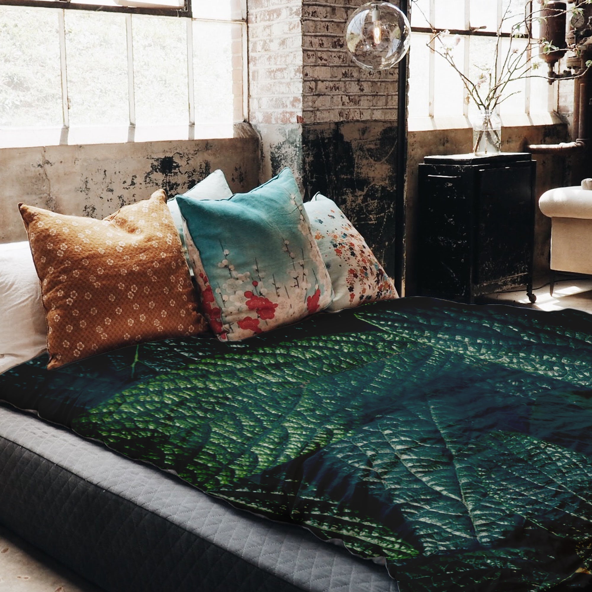 Therapy blankets bedding set green leaves