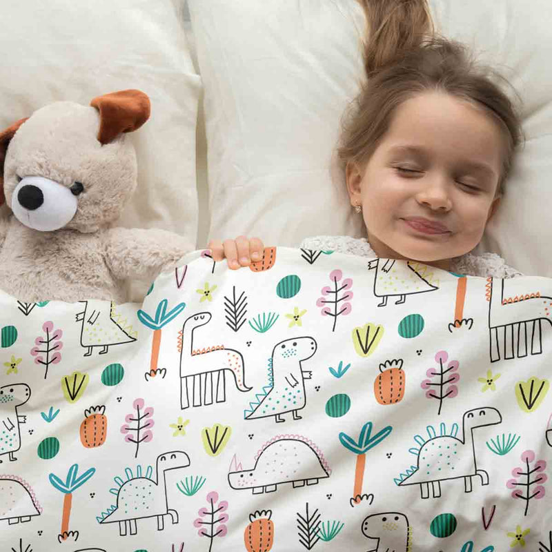 Therapy blanket and bedding set with colorful dinosaurs
