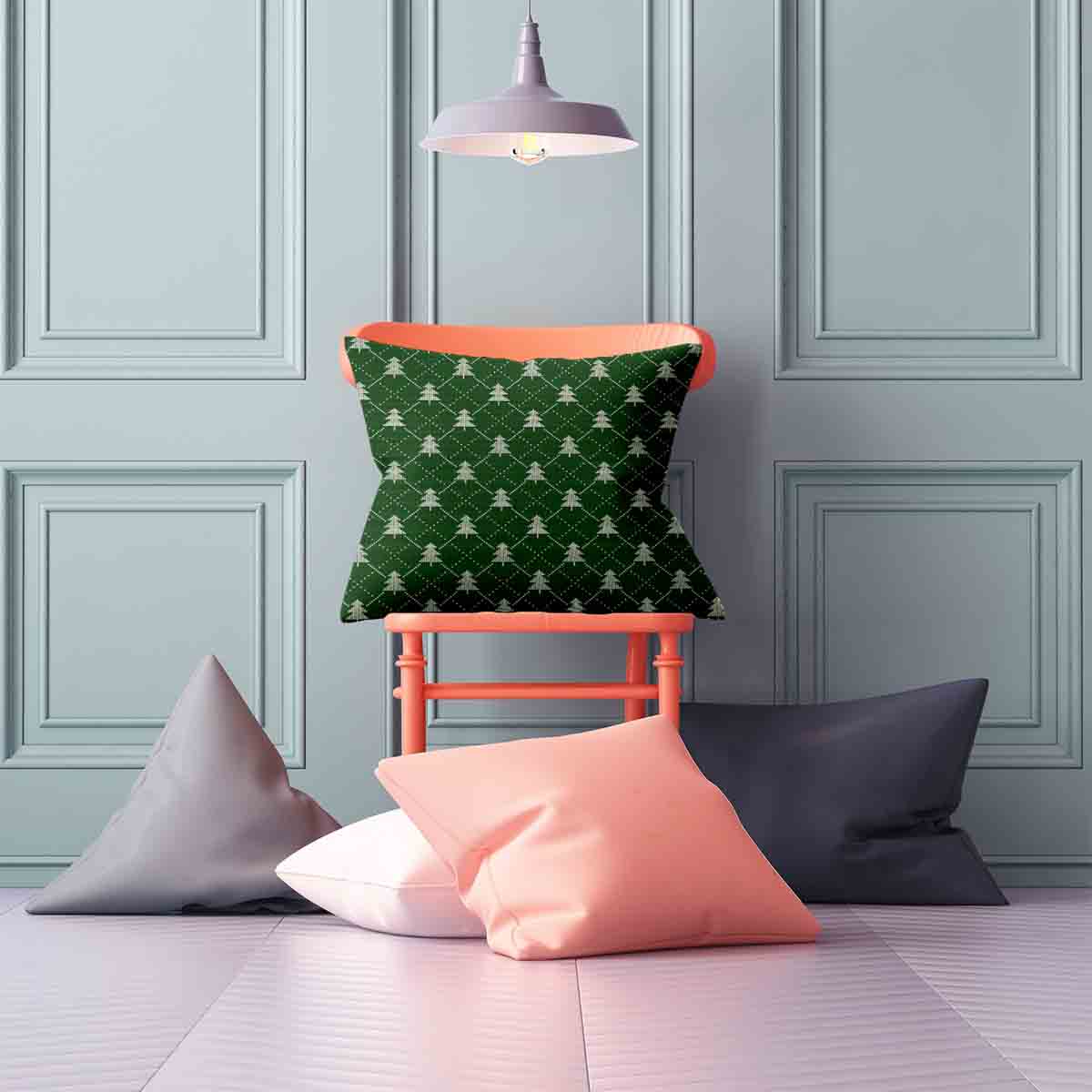Coussin de santé vert avec des sapins
