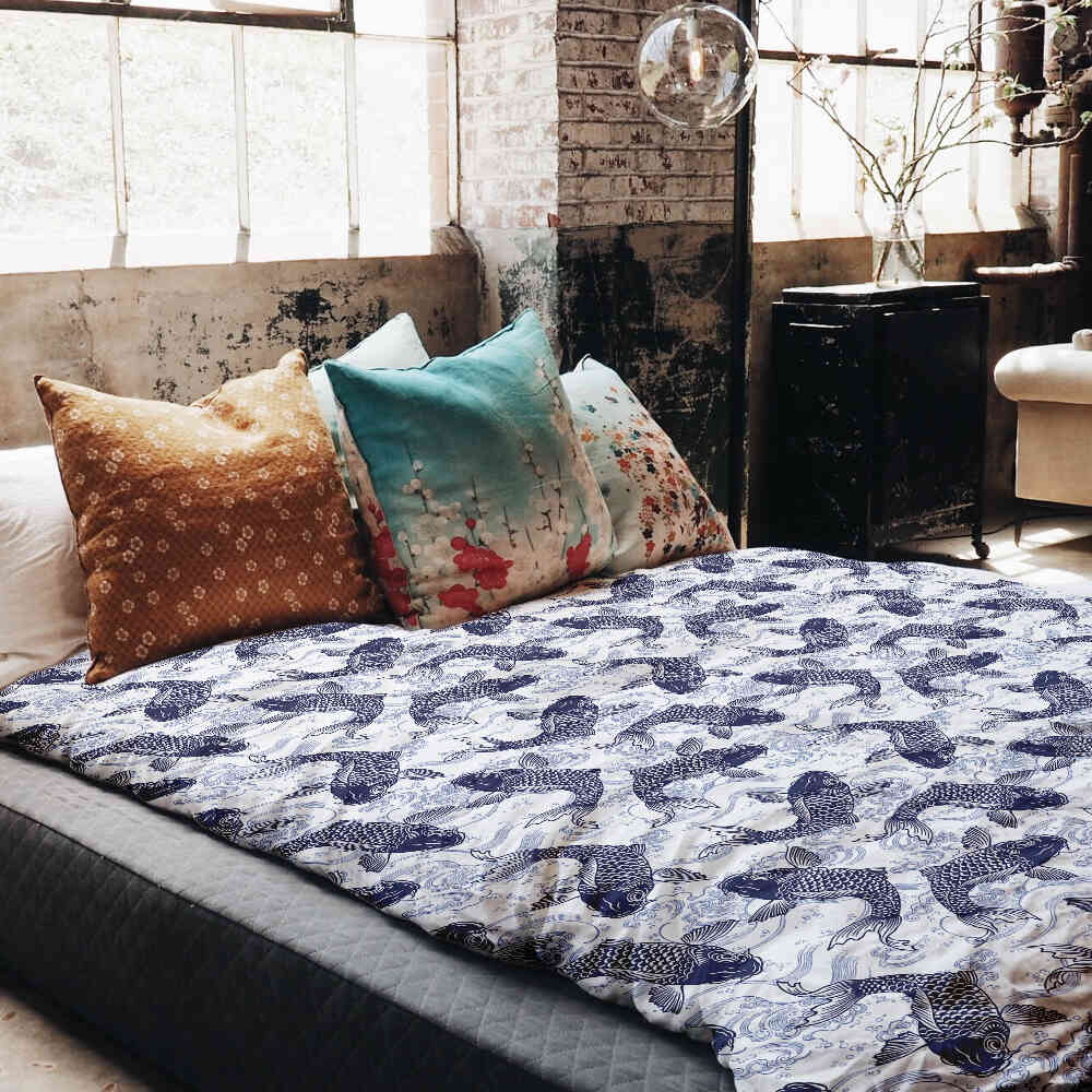 Therapy blankets bedding set blue kois