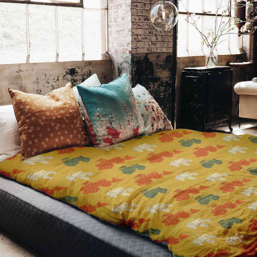 Therapy blankets bedding set orange with tractors