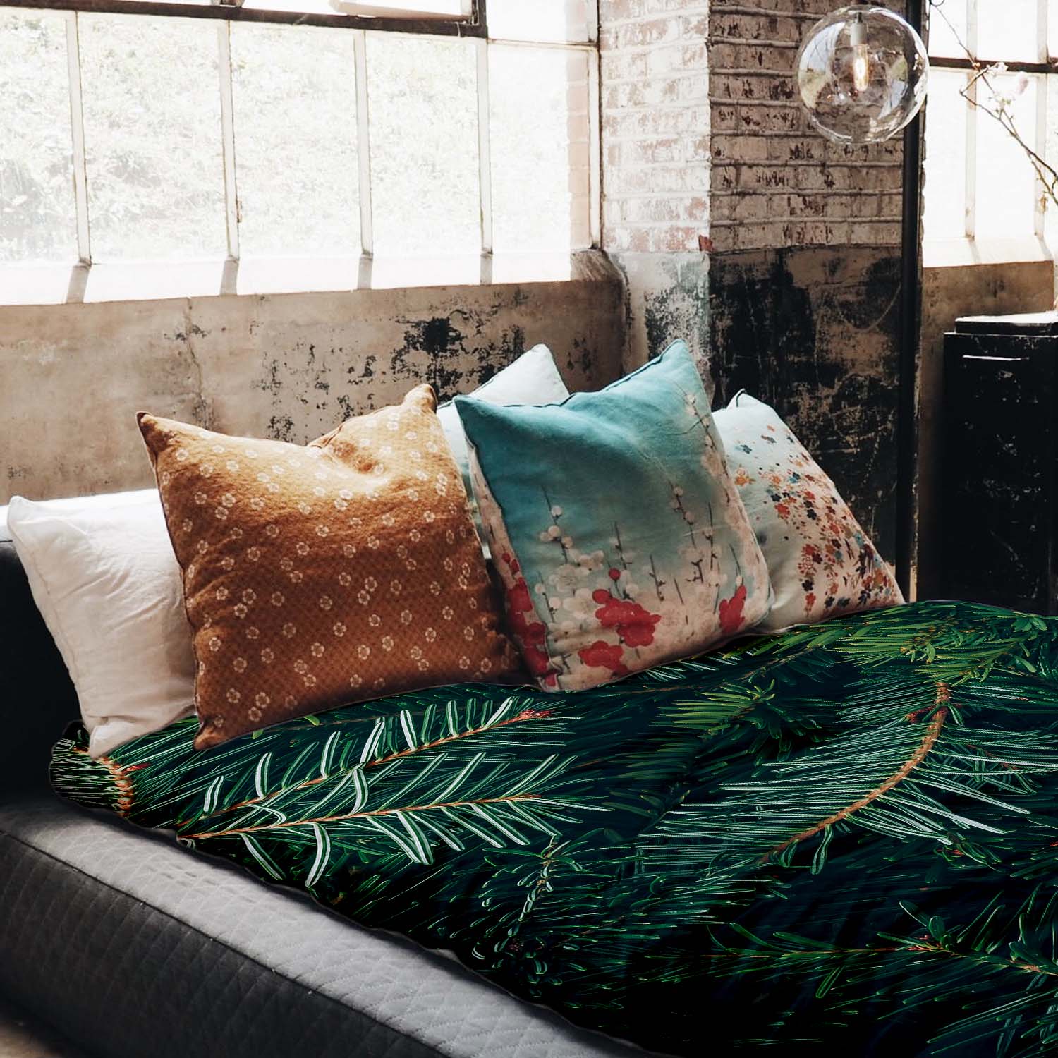 Couverture thérapeutique originale - Housse en coton avec branches de sapin vertes
