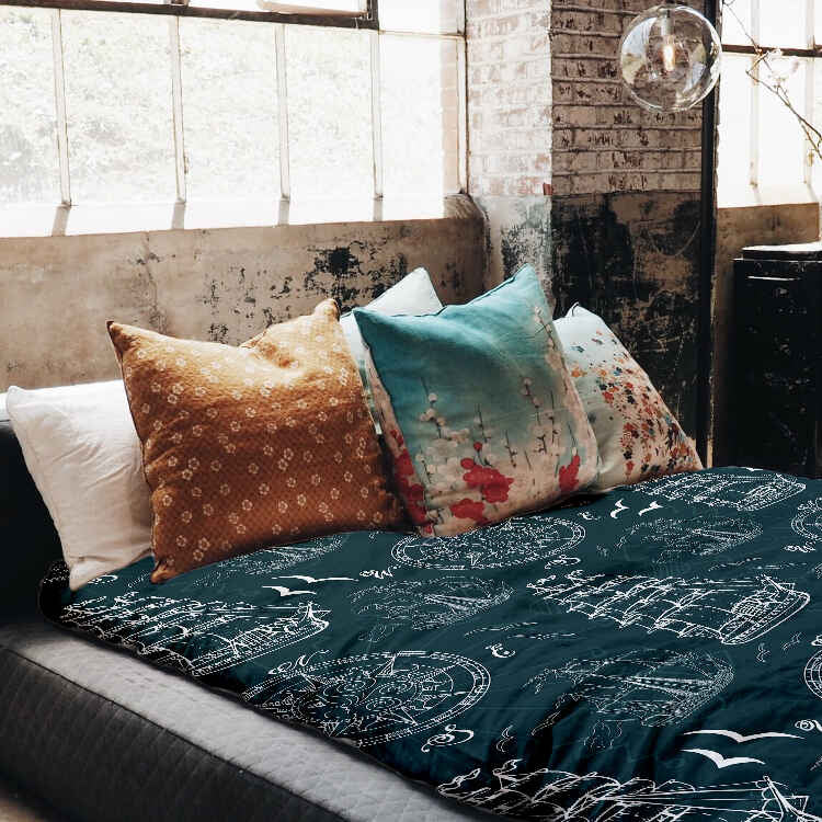 Couverture thérapeutique originale - Housse en coton avec bateaux