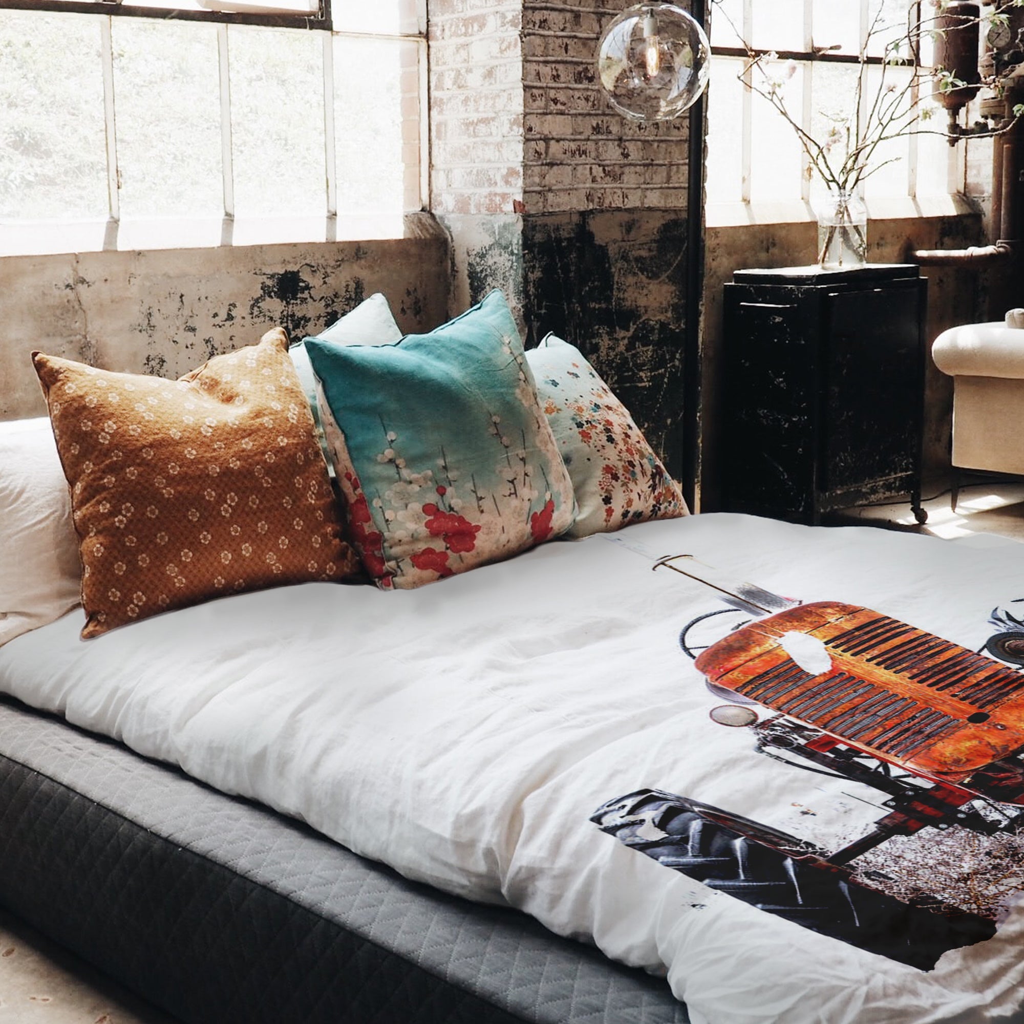 Couverture thérapeutique originale - Housse en coton Tracteur en orange