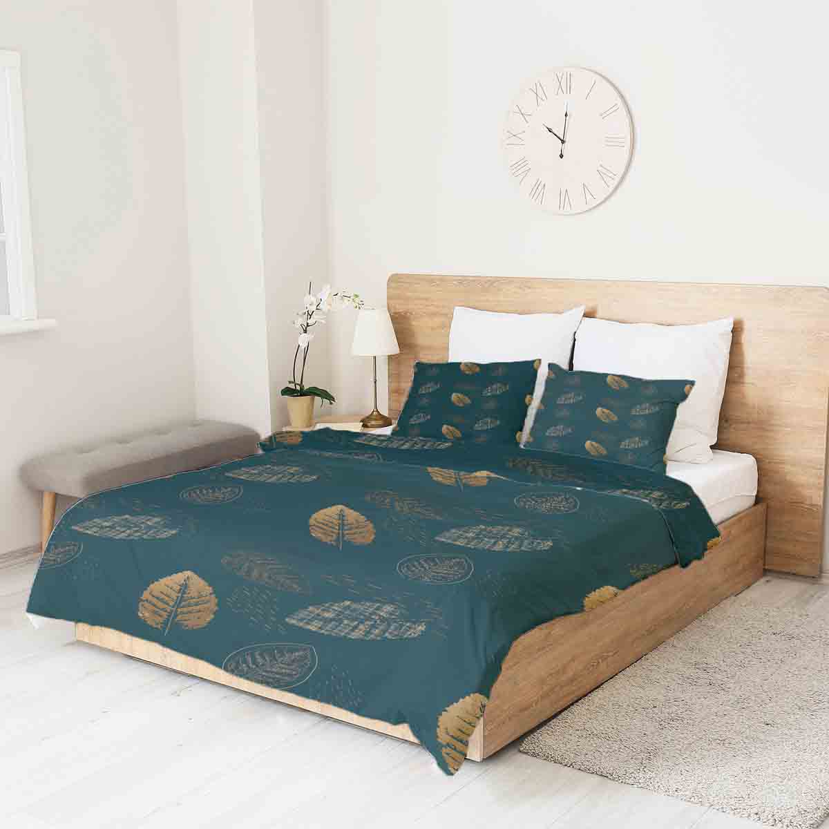 Couverture thérapeutique originale - Housse en coton verte avec feuille dorée