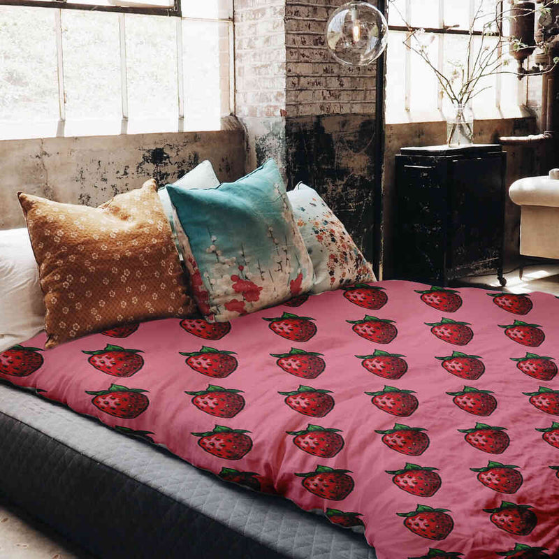 Therapy blanket and bedding set, pink with strawberries.