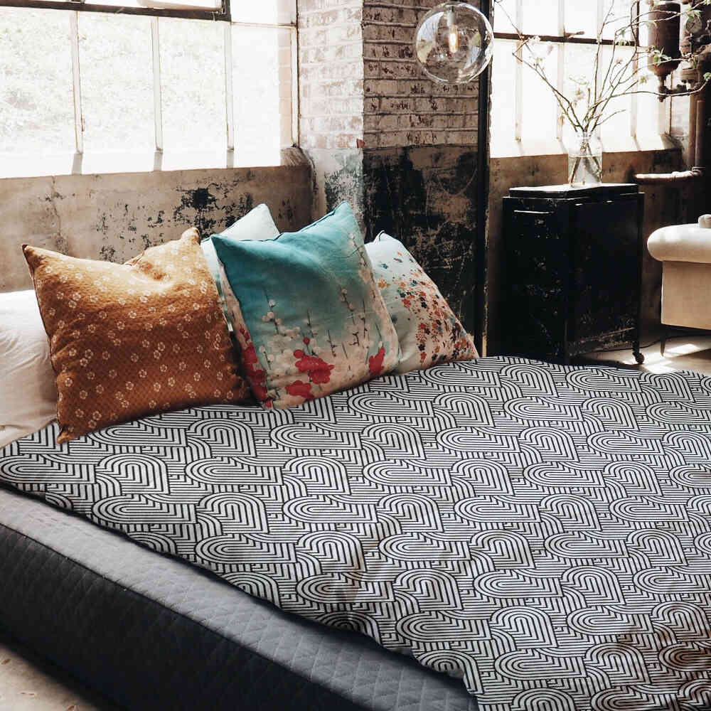 Couverture thérapeutique originale - Housse en coton gris cœurs géométriques