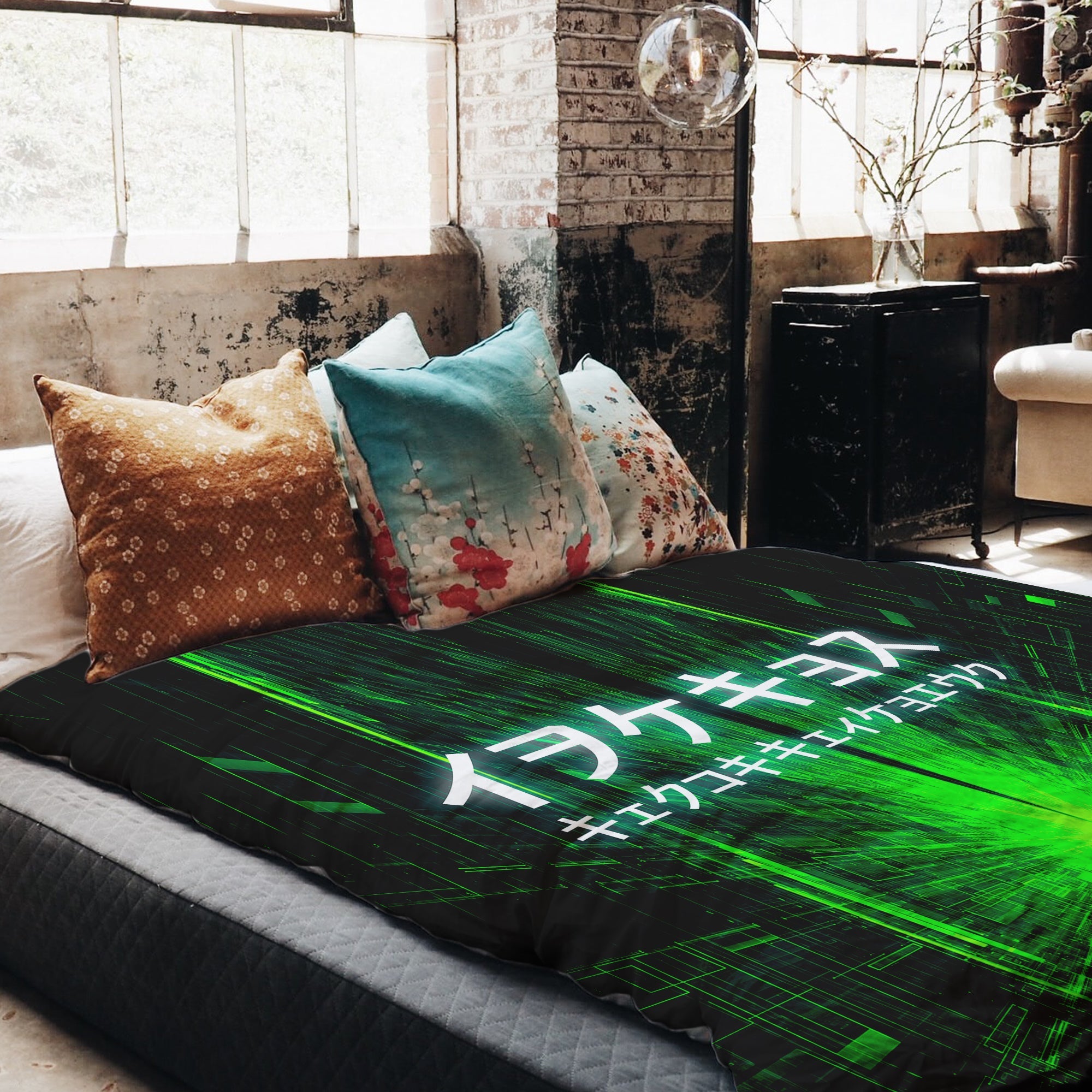 Couverture thérapeutique originale - Housse en coton verte avec inscription chinoise