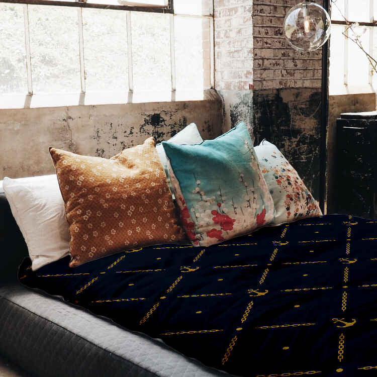 Couverture thérapeutique originale - Housse en coton bleue avec ancre