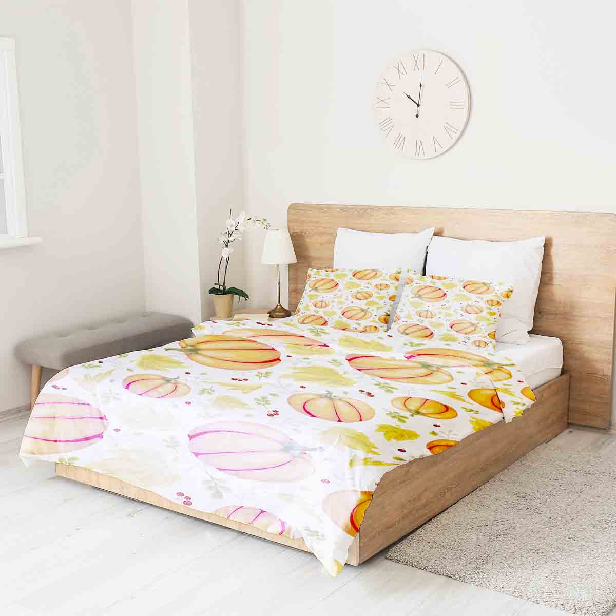 Therapy blankets bedding set white with large pumpkins